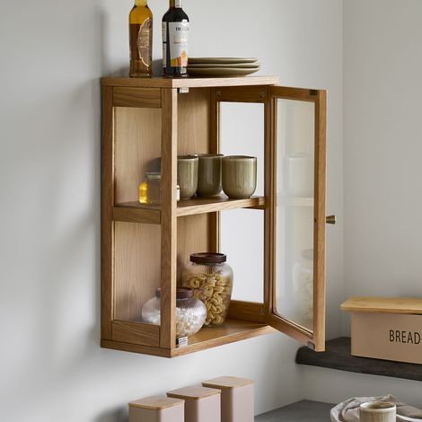 Vitrine 1 porte 40x20x60 cm en chêne naturel et verre trempé - KANO (1/5)