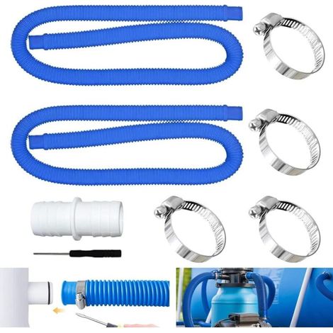 2Pcs Tuyau Piscine 32mm, Tuyau aspirateur piscine avec 4 colliers serrage métalliques,Adapté à une variété de pompes (1/5)