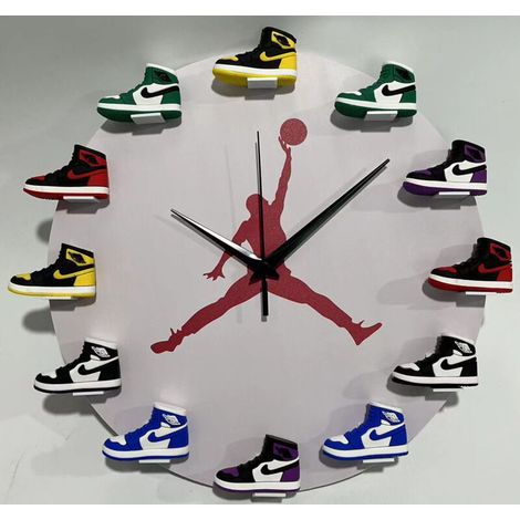 Accueil 30 cm AJ1-12 horloge murale cadran horloge pour la maison salon chambre bureau café bar décoration (chaussures tridimensionnelles fond noir) (1/4)