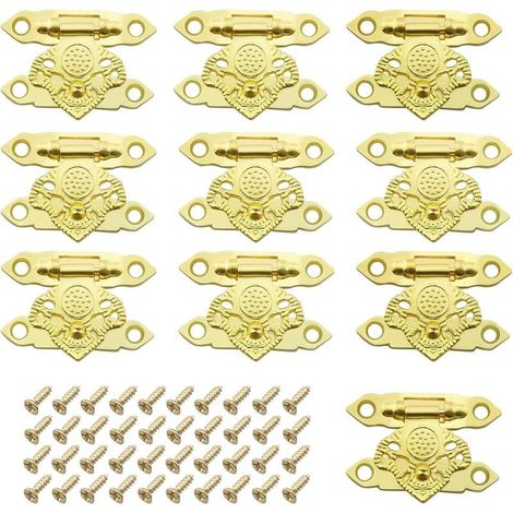 Lot de 10 fermoirs à boucle dorée,fermeture décorative,charnières de petite boîte,crochet de verrouillage ancien pour boîte en bois,tiroir,boîte à bijoux,bricolage,avec vis (1/5)