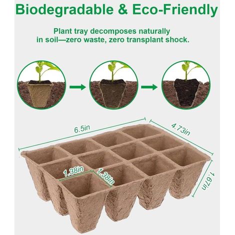 Lot de 10 plateaux de semis - 120 alvéoles, plateaux de semis biodégradables, pots de tourbe écologiques (1/3)