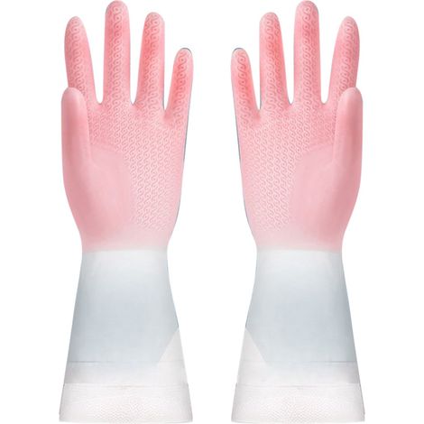 Gants de vaisselle en latex étanches, design fin et flexible, couleur rose dégradé, taille L, pour ménage et cuisine (1/5)