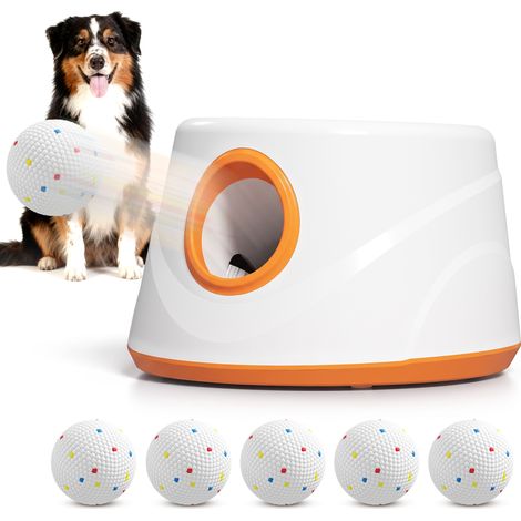 PawHut lanzador de pelotas para perros automático con 6 pelotas ETPU, 3 distancias ajustables 6m/10m/14m, para perros pequeños y medianos, naranja (1/5)