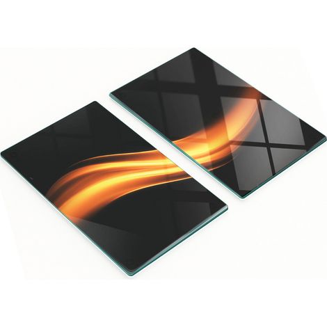 Juego de dos tablas de cocina decorativas de cristal con diseño de ondas doradas, 2x30x52 cm. (1/5)
