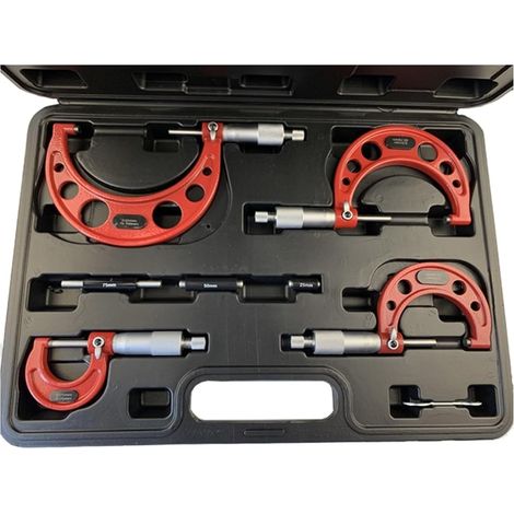 Micromètre Jeu de micromètres extérieurs 0-25 mm-50 mm-75 mm-100 mm avec butée à cliquet standard, plage 0-100 mm, graduation 0,01 mm (jeu de 4 pièces) (1/5)