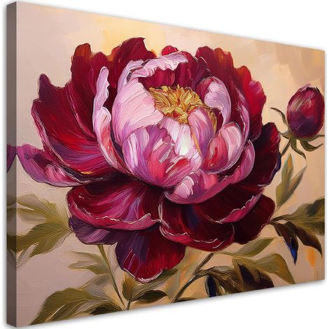 Tableau déco Fleur Pivoine Rouge Peinte 60x40 (1/5)