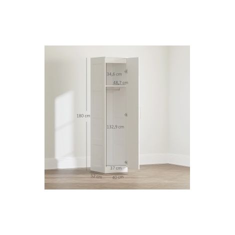 Armoire multiusage avec tringle à vêtements et étagère, portes à fermeture douce 40 x 52 x 180 cm blanc (1/5)