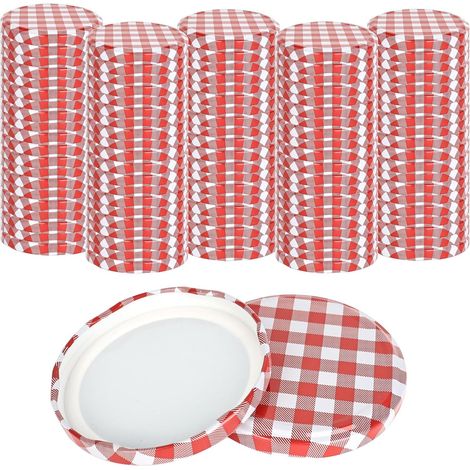 100 Stück Twist Off Deckel, Schraubdeckel Für Gläser TO 82 Rot-Weiß Kariert, Schraubverschlüsse für Gläser, twist off decke für 230/350 / 435 ml / 565 ml