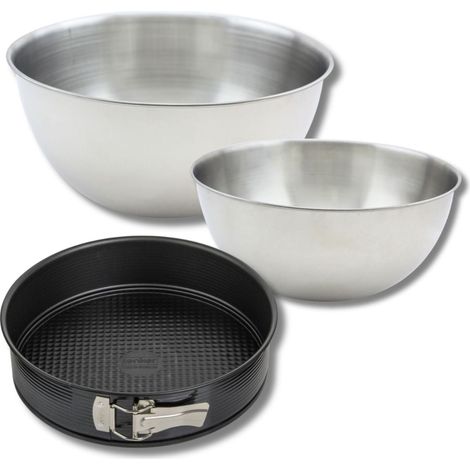 Ensemble comprenant 1 Moule à manqué 26 cm, 1 spatule Zenker et 2 bols à mixer en inox Fackelmann (1/5)