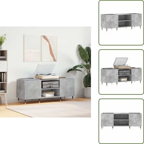 Armoire à disques gris béton 121x38x48 cm bois d'ingénierie - Meuble À Disques - Armoire Vinyle - Rangement Disque - Étagère Musique - Support Tourni Table (1/5)
