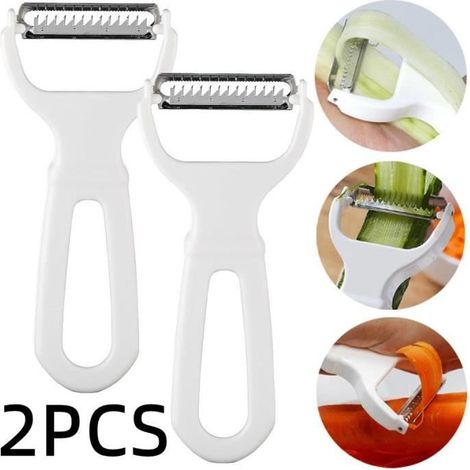 Éplucheur de légumes - Multifonctionnel - Acier inoxydable - Design ergonomique - Blanc - 2 pièces (1/4)