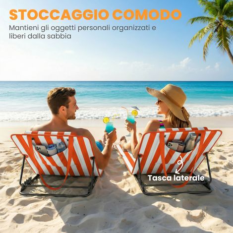Lot de 2 Sièges Inclinables Pliants Orange, Dossier Ajustable, Transportables pour Plage
