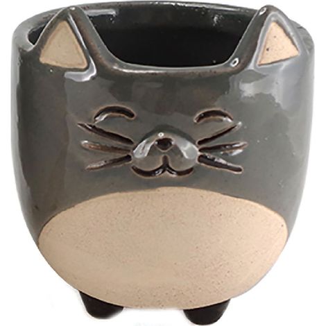 Petit cache pot chat gris 12.5 cm (1/3)
