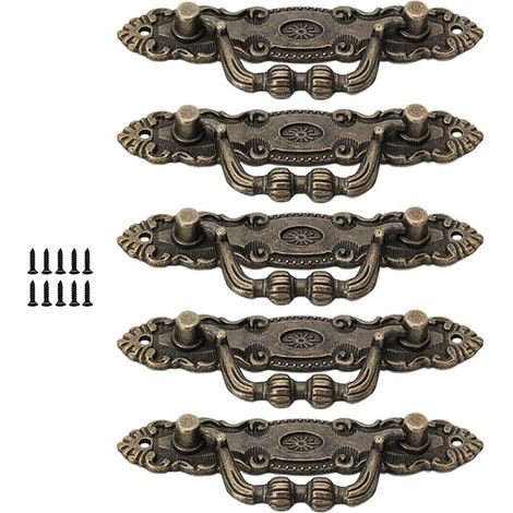 5 Pièces Poignee Tiroir Ancienne Zinc, Poignées De Tiroirs Vintage, Poignées de Tiroir Vintage En Bronze Classique, Utilisé Dans la Porte d'Armoires, Tiroir, Avec Vis (1/5)