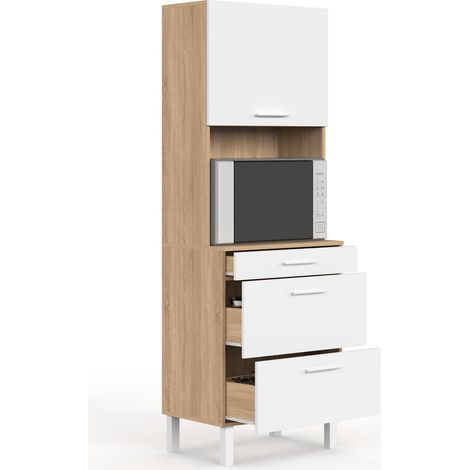 Microonde e casseruola a 2 porte CINA da 60 cm in faggio e bianco