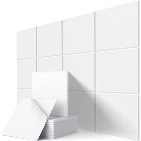 12 Panneaux Acoustiques Carrés, TONOR Auto-Adhésif Haute Densité pour l'annulation de l'écho, Rembourrage Absorbant le son en Studio, Bureau, Maison en Fibres de Polyester, 30 30 0,9cm - Blanc (1/5)