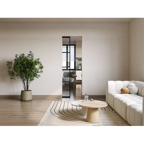 Porte coulissante avec système à galandage en aluminium et verre trempé - H205 x L83 cm - WILDEN II (1/2)