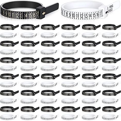 Lot de 100 Jauges de Taille de Doigt Réutilisables pour Mesurer la Taille de la Bague Outil de Mesure de la Taille de la Bague en Plastique Blanc et Noir (1/4)