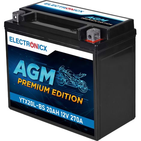 Electronicx YTX20L-BS AGM Motorradbatterie 12V 20Ah – zuverlässige Power für Motorrad - Pluspol rechts - Premium Batterie 12V Wartungsfrei - Versand