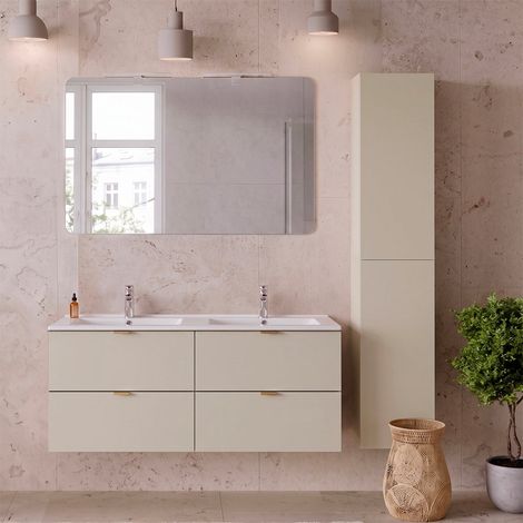 Conjunto de muebles con doble lavabo encastrado 120cm y columna Azel Cachemira (1/5)