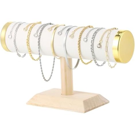 Bracelets Présentoir en T, Porte Bracelet en Beige Velours Pour Bijoux Montre Élastique Cheveux, Support Bracelet 23 x 13.5 x 5 cm