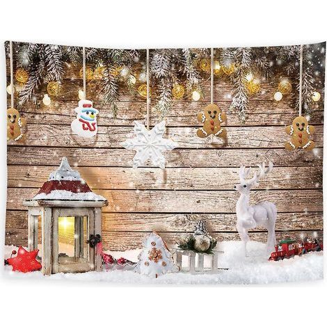 Tapiz navideño Regalos de Navidad Adornos para el árbol Panel de madera Gwood Feliz Año Nuevo Navidad Día de Navidad Tapices de pared 150x130cmb (1/4)