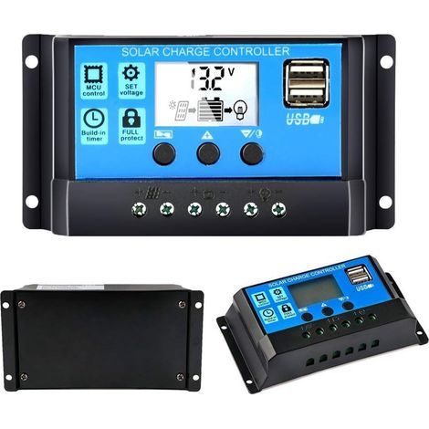 30-A-Solarpanel-Laderegler 12 V/24 V, intelligenter Batterie-Solarpanel-Regler mit 5-V-Lichttimer-Steuerung, LCD-Display und zwei USB-Anschlüssen – 220 V (1/5)