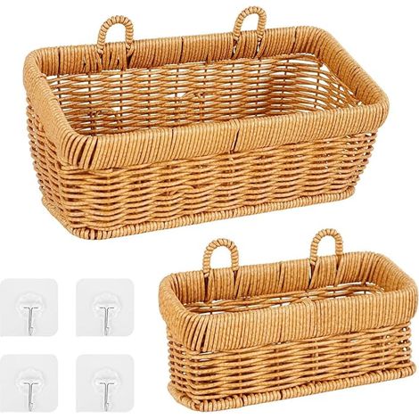 Paniers De Rangement Tressés, Paniers Suspendus Pour Cuisine, Paniers À Fruits Tressés Avec Crochets, Organiseur De Décoration Ménagère Pour Cuisine Et Salon (1/5)