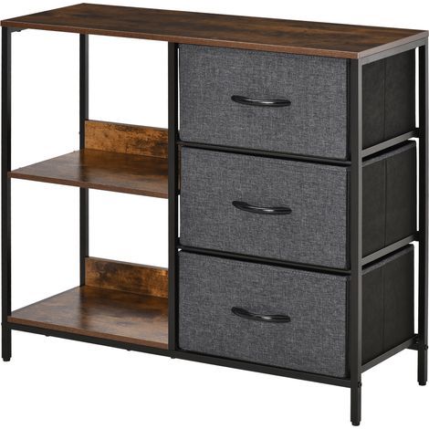 Commode meuble de rangement avec 3 tiroirs en tissu amovibles, 2 étagères et 1 grand plateau 80 x 29 x 71 cm marron (1/5)