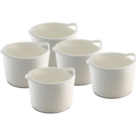 Lot de 10 panier de rangement, corbeille de rangement ronde tressée coloris blanc - Diamètre 28 x Hauteur 20 cm - JUANIO (1/4)