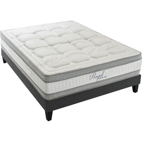 ROYAL 5 - Matelas mémoire de forme + sommier bois mi-ferme Blanc 140x190 cm (1/5)