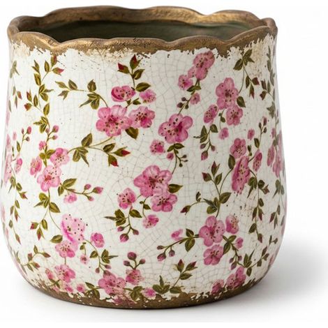 Pot de fleurs céramique fleurs roses 18x16cm (1/2)