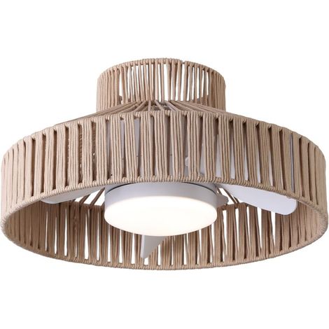 52-cm-Deckenventilator mit verstellbarer LED-Beleuchtung – Leiser DC-2.0-Motor – Dekorativer Lampenschirm aus Naturseil – Für Räume bis 13 m² – Sulion