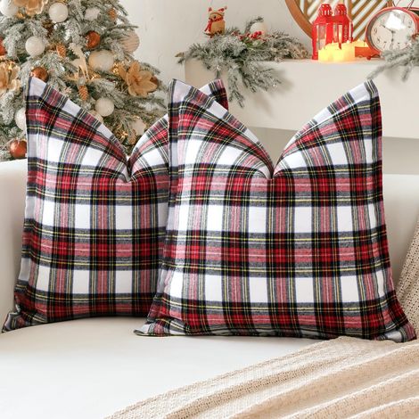 Lot de 2 Housses Coussin à Tartan Ecossais de Noël, 45 x 45 cm (1/5)