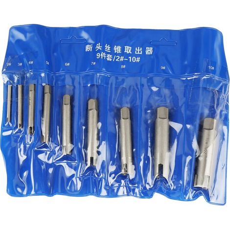 Extractor de machos de roscar rotos de acero endurecido – Juego de 4 piezas con puntas rectas y cónicas