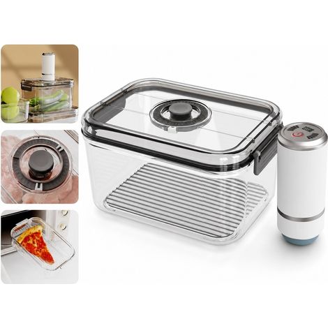 1 Set 2 800 ml Transparent Boîte de Conservation sous Vide avec Pompe Électrique PC et Silicone 21 x 11 x 15 cm 1 kg Légumes (1/5)