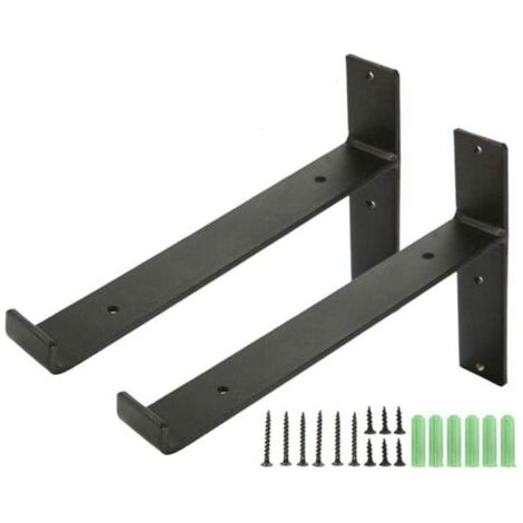 Sollbry Lot de 2 supports d'étagère flottants en forme de L - 22 cm - Noir - Angle de 90 ° - Pour charges lourdes - Étagère industrielle