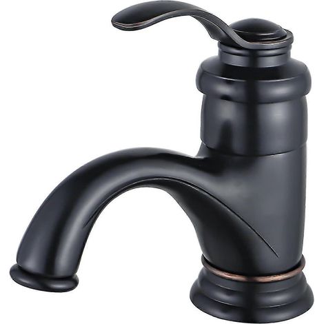 Robinet de salle de bain noir rétro, mitigeur de lavabo style antique, mitigeur monocommande en laiton brossé, compatible avec les salles de bain en bronze brossé. (1/5)