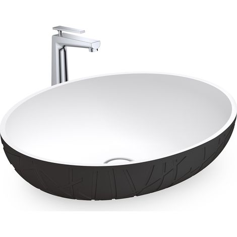 BERNSTEIN - Vasque à poser 50x40x12cm en fonte minérale - Sans bonde Pop Up, Noir/Blanc mat - LEO