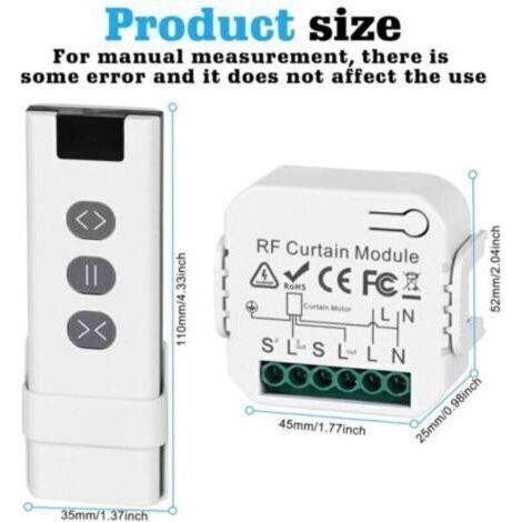 Kit de commande de volet roulant sans fil – Télécommande RF – Portée jusqu'à 100 m – Interrupteur radio pour stores et volets