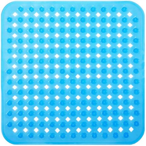 Blue Shower Bath Mat, 53x53cm Non-Slip Bath Mat, Square Non-Slip Shower Mat with Suction Cups, Anti-Slip Mat, Machine Washable (1/5)