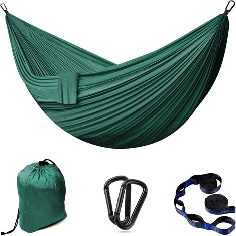Ultraleichte und tragbare Camping- und Reisehängematte für 2 Personen, belastbar bis 300 kg, ideal für den Garten, den Strand oder jeden anderen Einsatz.