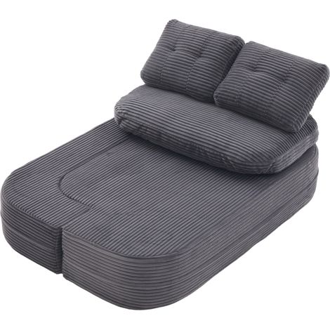 Sofá Cama 2 en 1 en Tela de Cordón, Respaldo Alto y Doble Portavasos, Gris Oscuro (1/5)