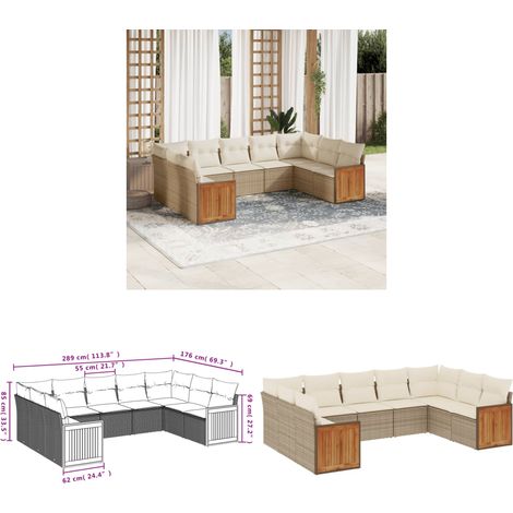 Salon de jardin avec coussins 9 pcs beige résine tressée - Salon De Jardin - Meuble Extérieur - Résine Tressée - Rotin Synthétique - Mobilier Pliable - Home & Living (1/3)