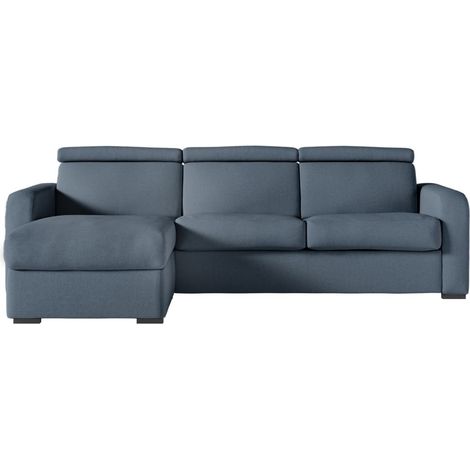 Canapé CAROLE d'angle convertible 4 places couchage quotidien 140x190cm en tissu - Bleu foncé