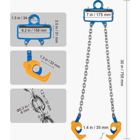Élingue Chaîne Levage de Fûts à 2 Brins avec Crochets de Sécurité, 6 mm x 54 cm, Capacité de Charge 1 t, Chaîne de Levage Robuste G80, pour Chantier de Construction, Usines, Entrepôts, Quais (1/5)