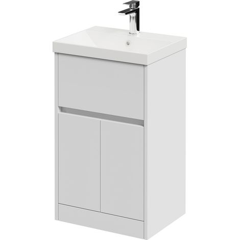 Montego Satin White 500mm 1 Drawer 2 Door Vanity Unit with Rimini Basin