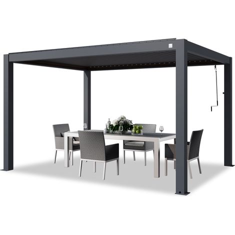 PRIMEYARD Pergola 3x4 m aluminium posts with louvered aluminium roof anthracite canopy