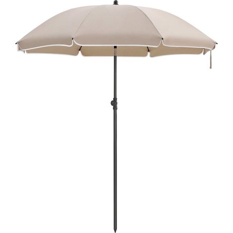 Parasol de jardin diamètre 1,6 m ombrelle protection UPF 50+ inclinable portable résistant au vent baleines en fibre de verre avec sac taupe (1/4)