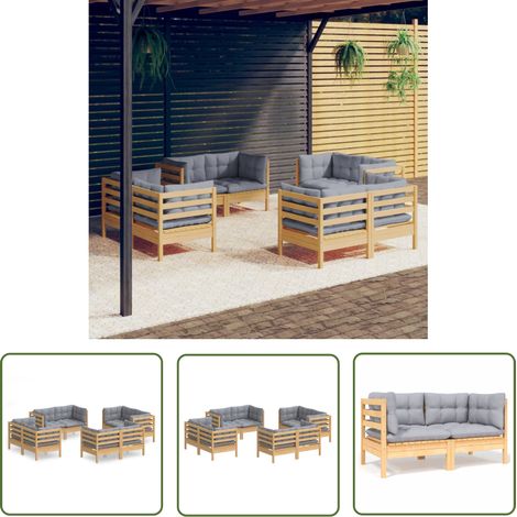 Salon de jardin 8 pcs - Canapé de jardin - Ensembles de Meubles d'exterieur - avec coussins gris Bois de pin Chic-369892 (1/5)